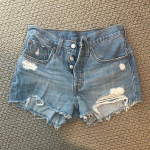 Levi’s 501 Distressed Blue Denim Shorts